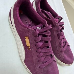 Puma Women's Plum Suede Low-Top Sneakers with Gold Logo